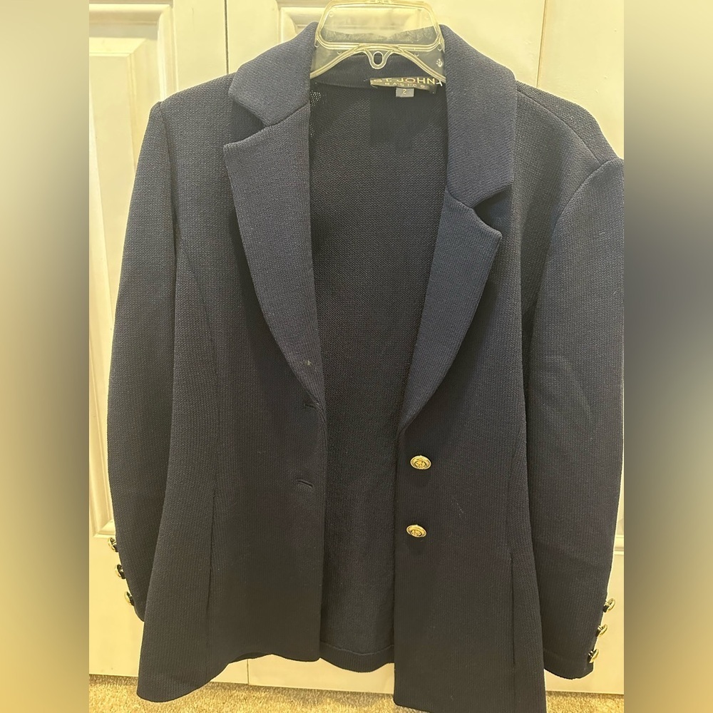 St. John Basics Navy Blue Knit Blazer Jacket size 2